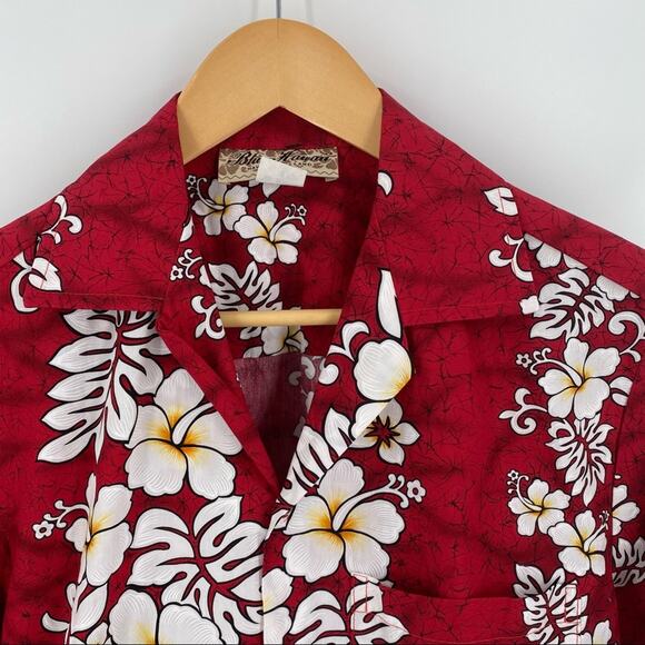 Blue Hawaii Red Hawaiian shirt men’s small hibiscus Made in Hawaii - Picture 5 of 9